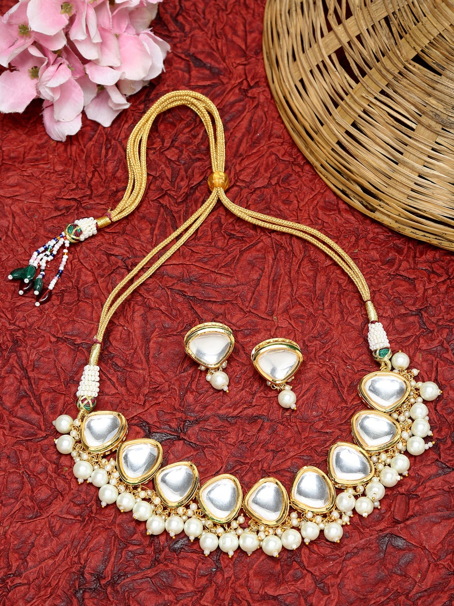 Kundan Choker With Studs - Ruby Raang | Swadesiicart