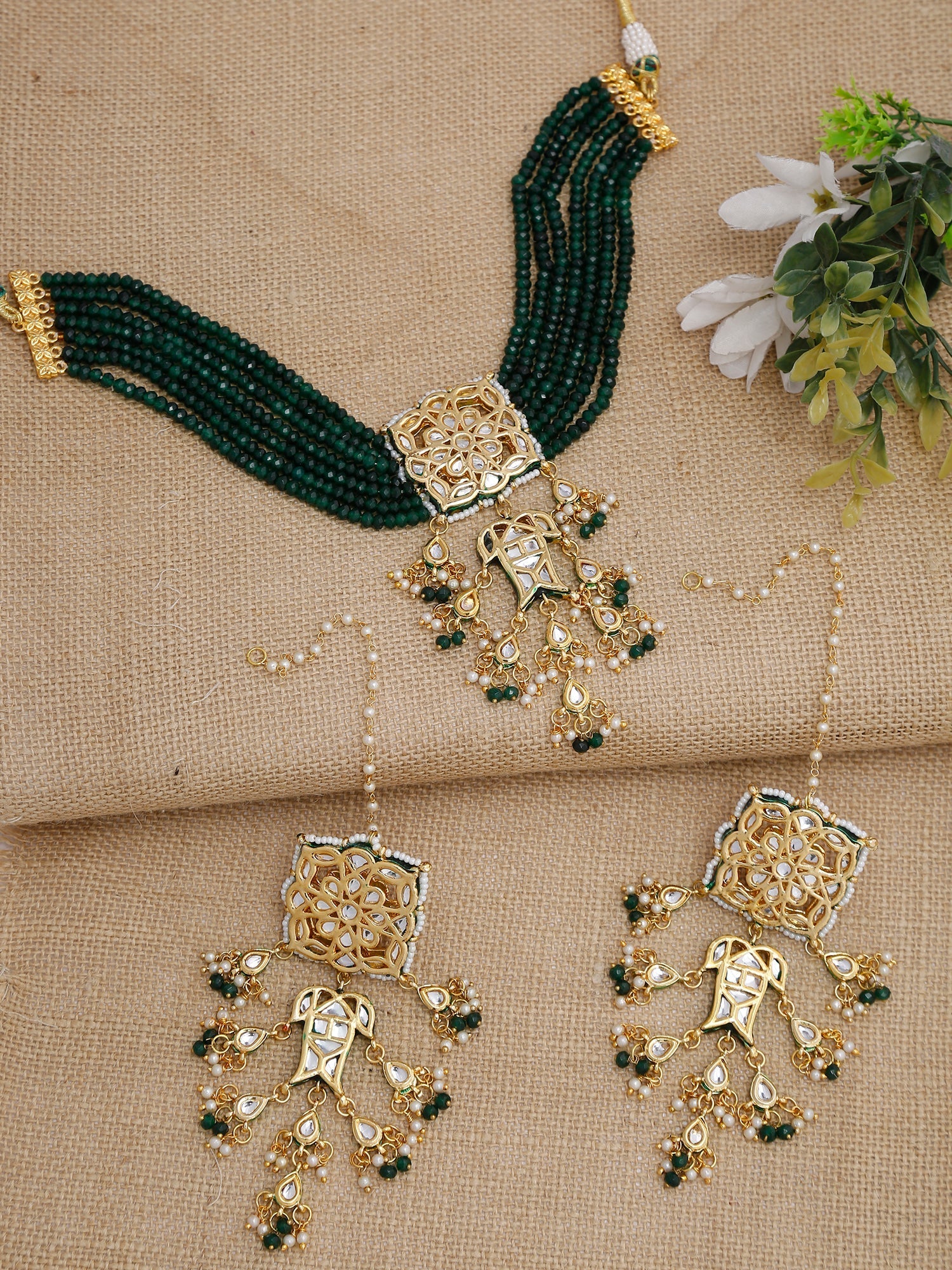 Kundan Choker With Earrings - Ruby Raang | Swadesiicart