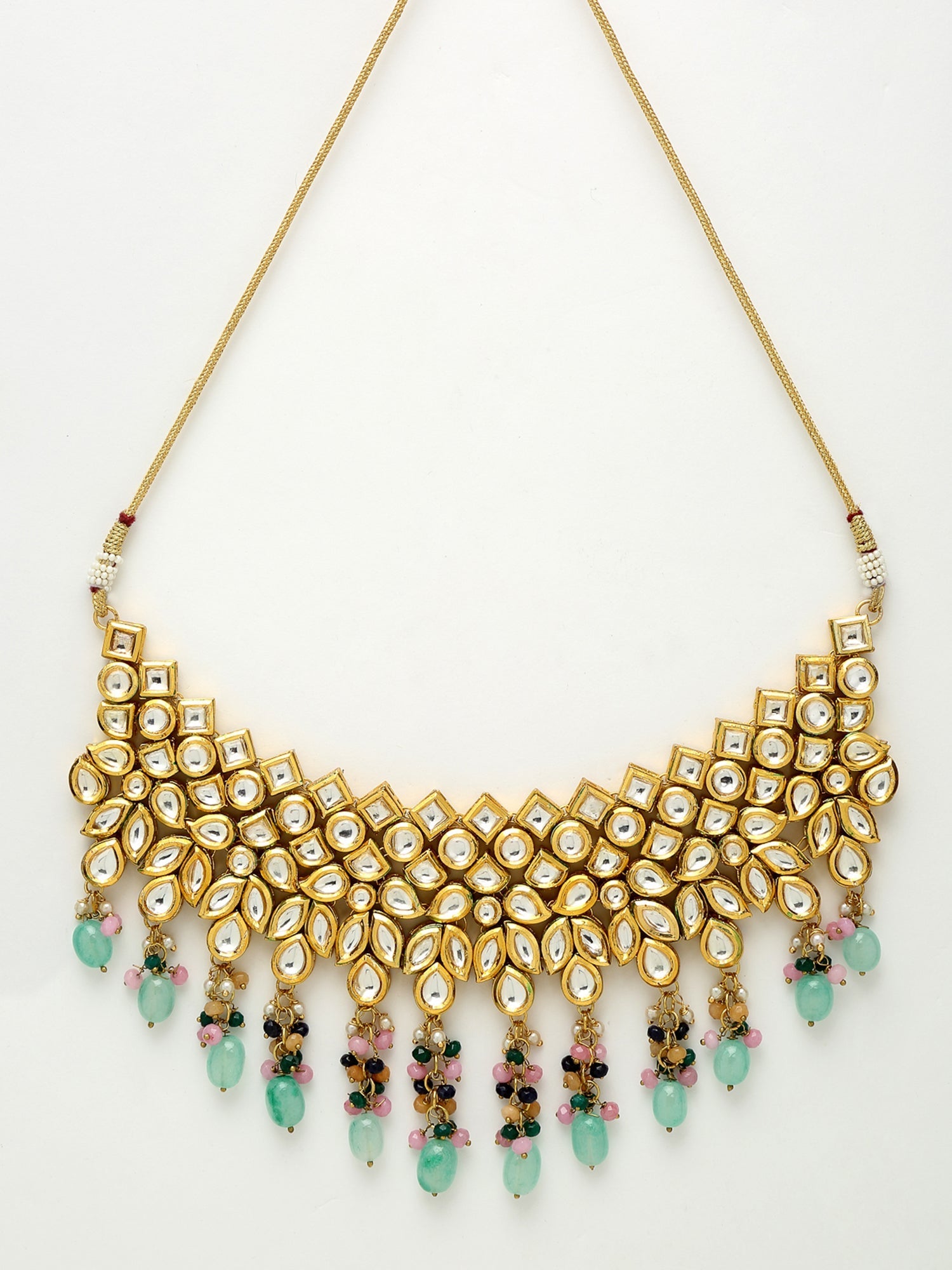 Kundan Neckpiece With Earrings And Maang Tikka - Ruby Raang - Swadesiicart