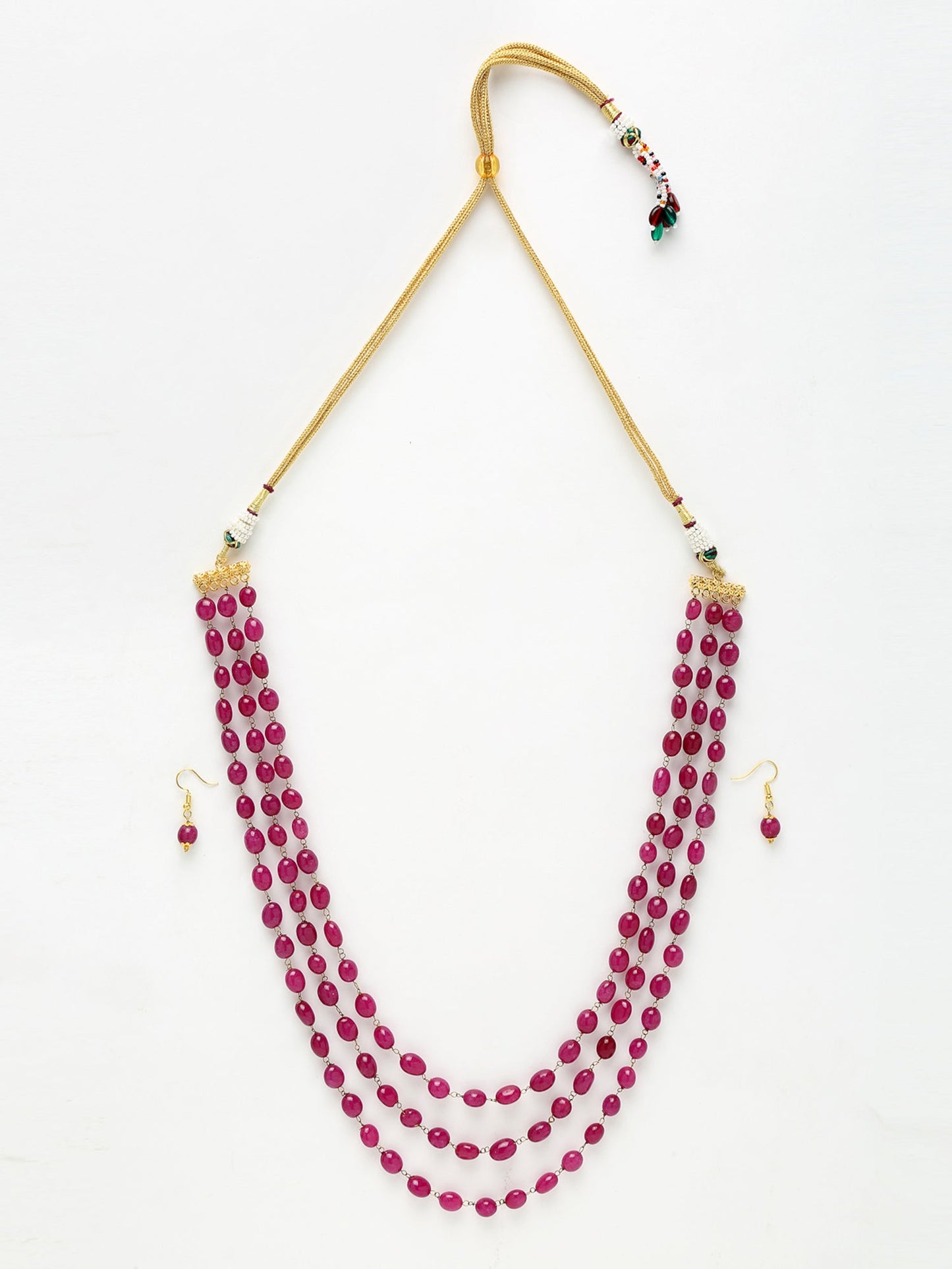Layered Maroon Neckpiece With Earrings - Ruby Raang - Swadesiicart
