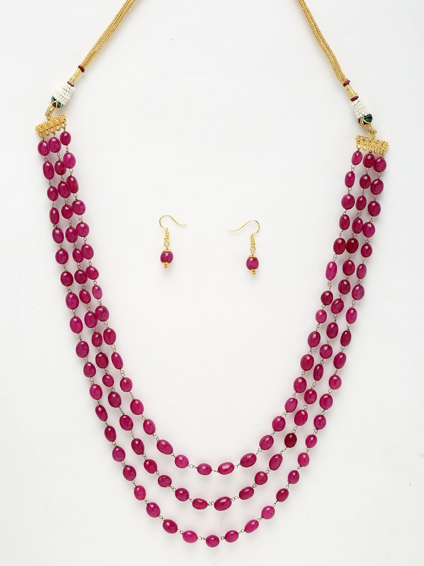Layered Maroon Neckpiece With Earrings - Ruby Raang - Swadesiicart