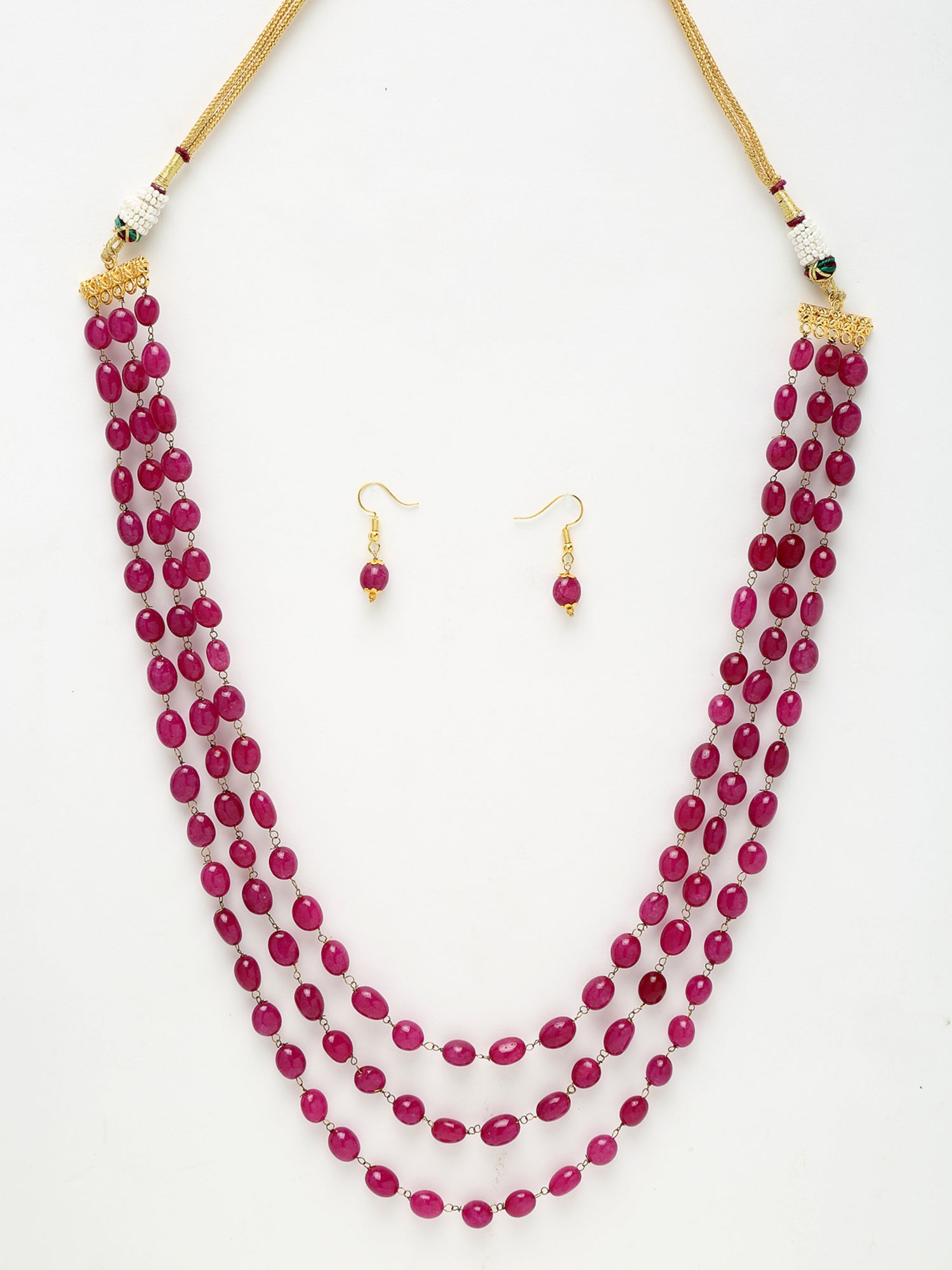Layered Maroon Neckpiece With Earrings - Ruby Raang - Swadesiicart