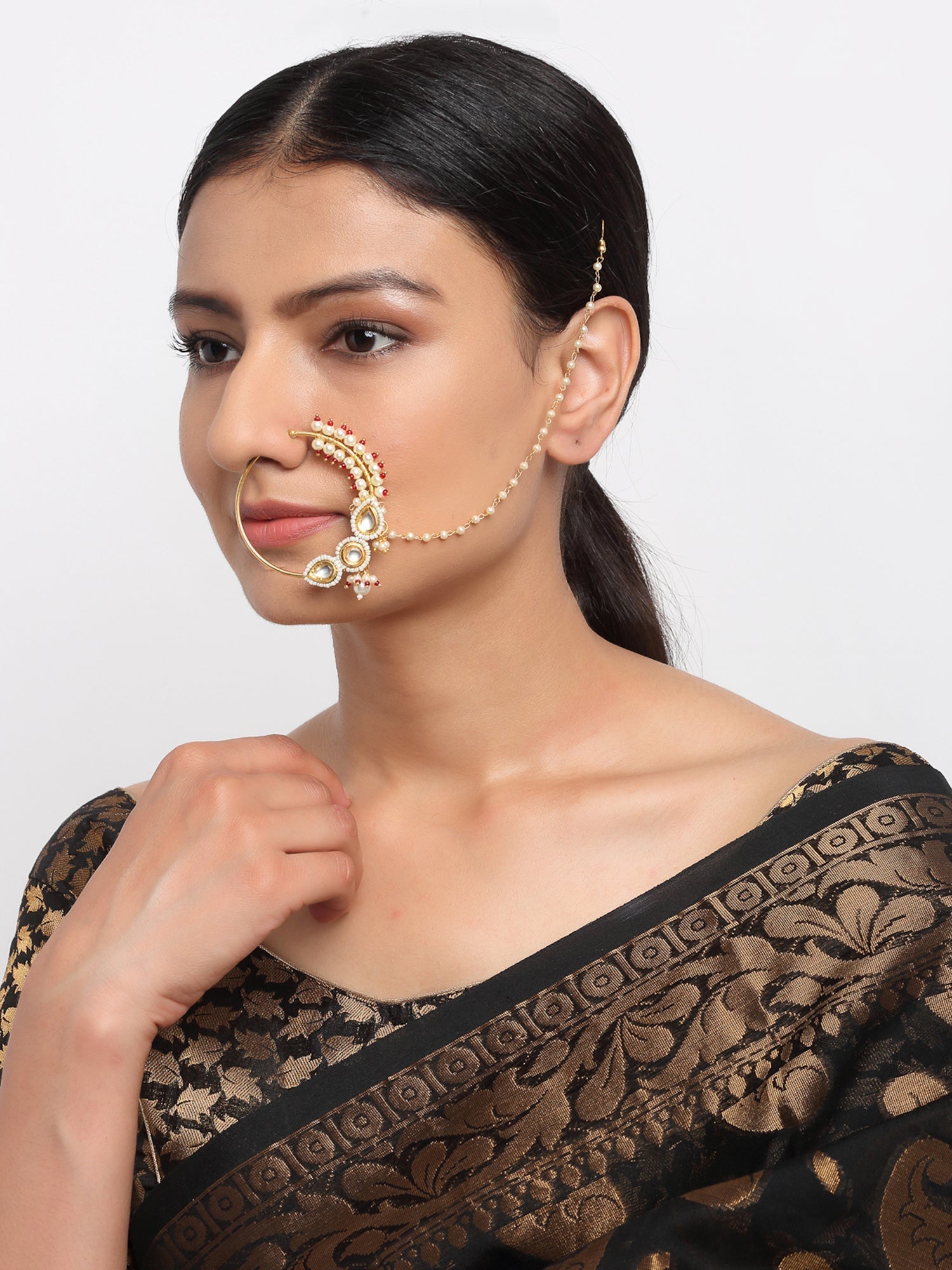 Maharani Kundan Nose Ring - Ruby Raang | Swadesiicart