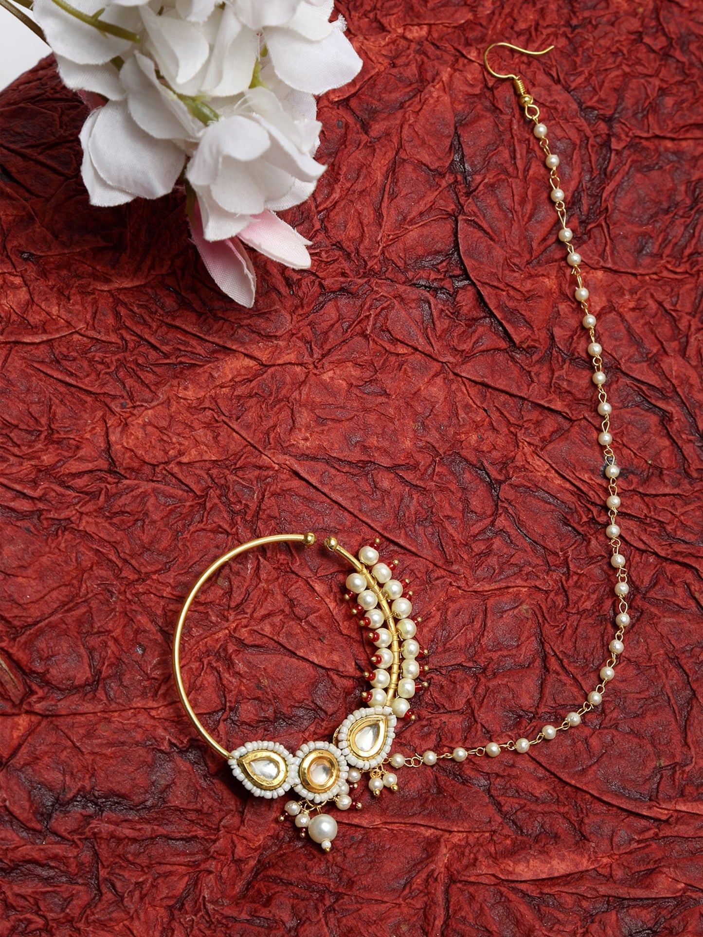 Maharani Kundan Nose Ring - Ruby Raang | Swadesiicart