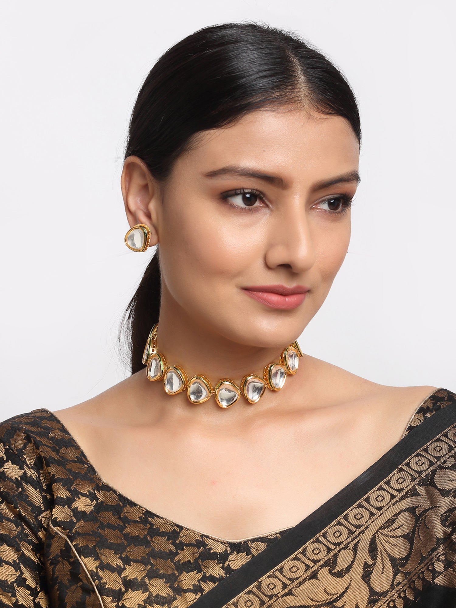 Kundan Choker With Kundan Studs - Ruby Raang | Swadesiicart