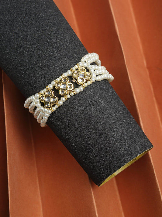 Women's Gold White Pearls Handcrafted Multistrand Bracelet - Ruby Raang - Ruby Raang Studio