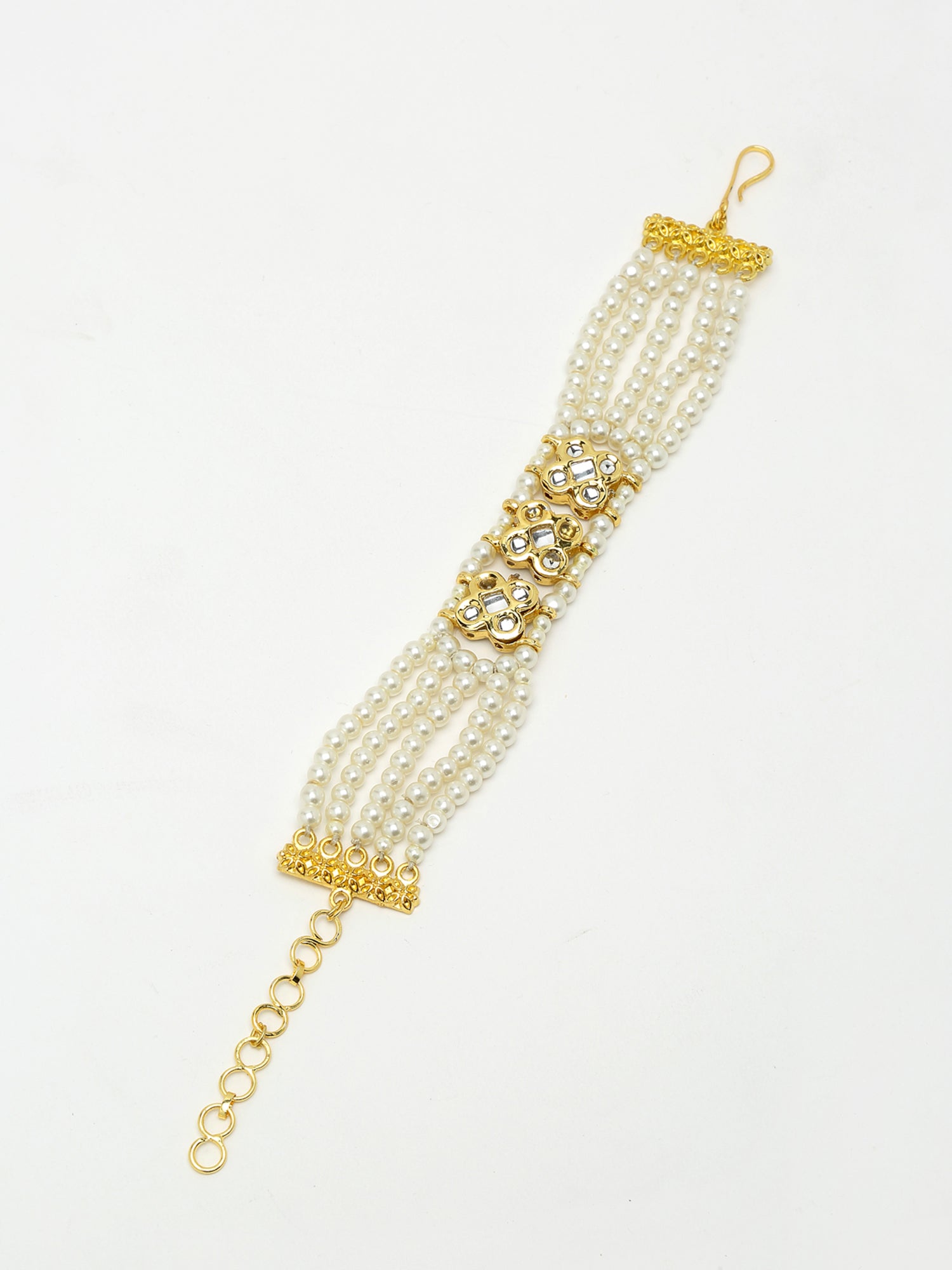 Women's Gold White Pearls Handcrafted Multistrand Bracelet - Ruby Raang - Swadesiicart