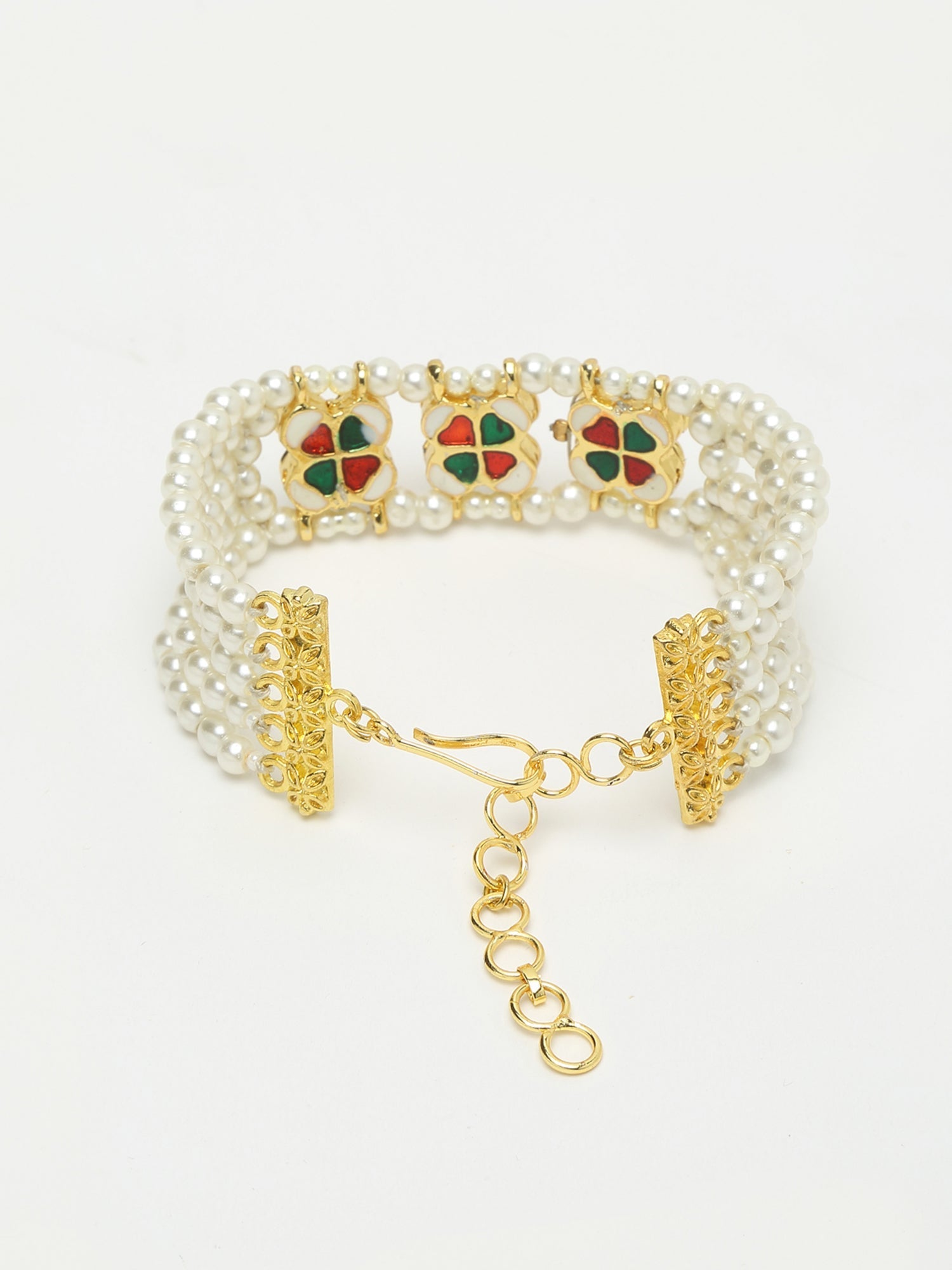 Women's Gold White Pearls Handcrafted Multistrand Bracelet - Ruby Raang - Swadesiicart