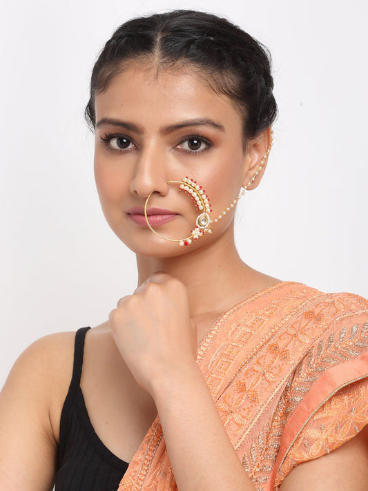 Maharani Kundan Nose Ring - Ruby Raang | Swadesiicart