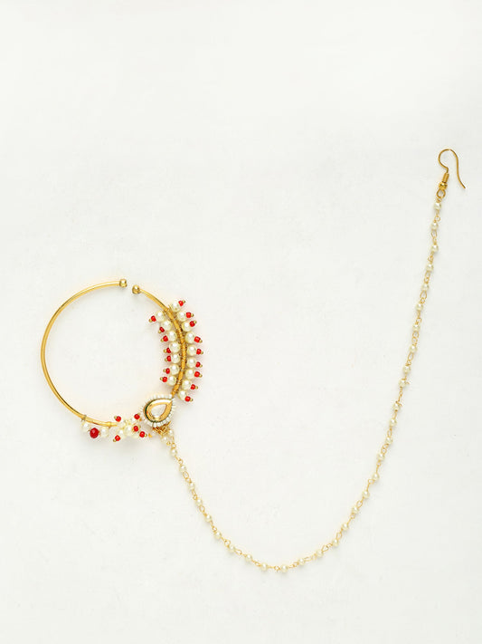 Maharani Kundan Nose Ring - Ruby Raang | Swadesiicart