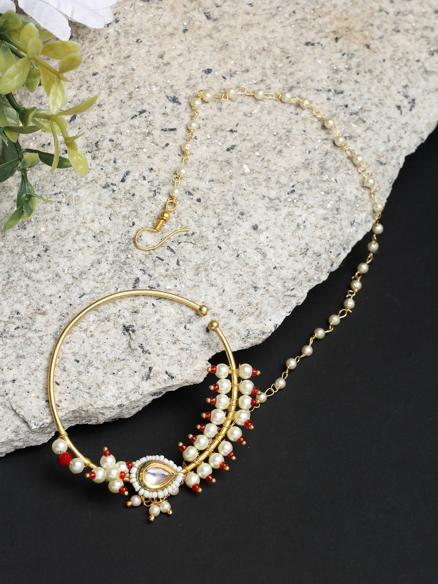 Maharani Kundan Nose Ring - Ruby Raang | Swadesiicart