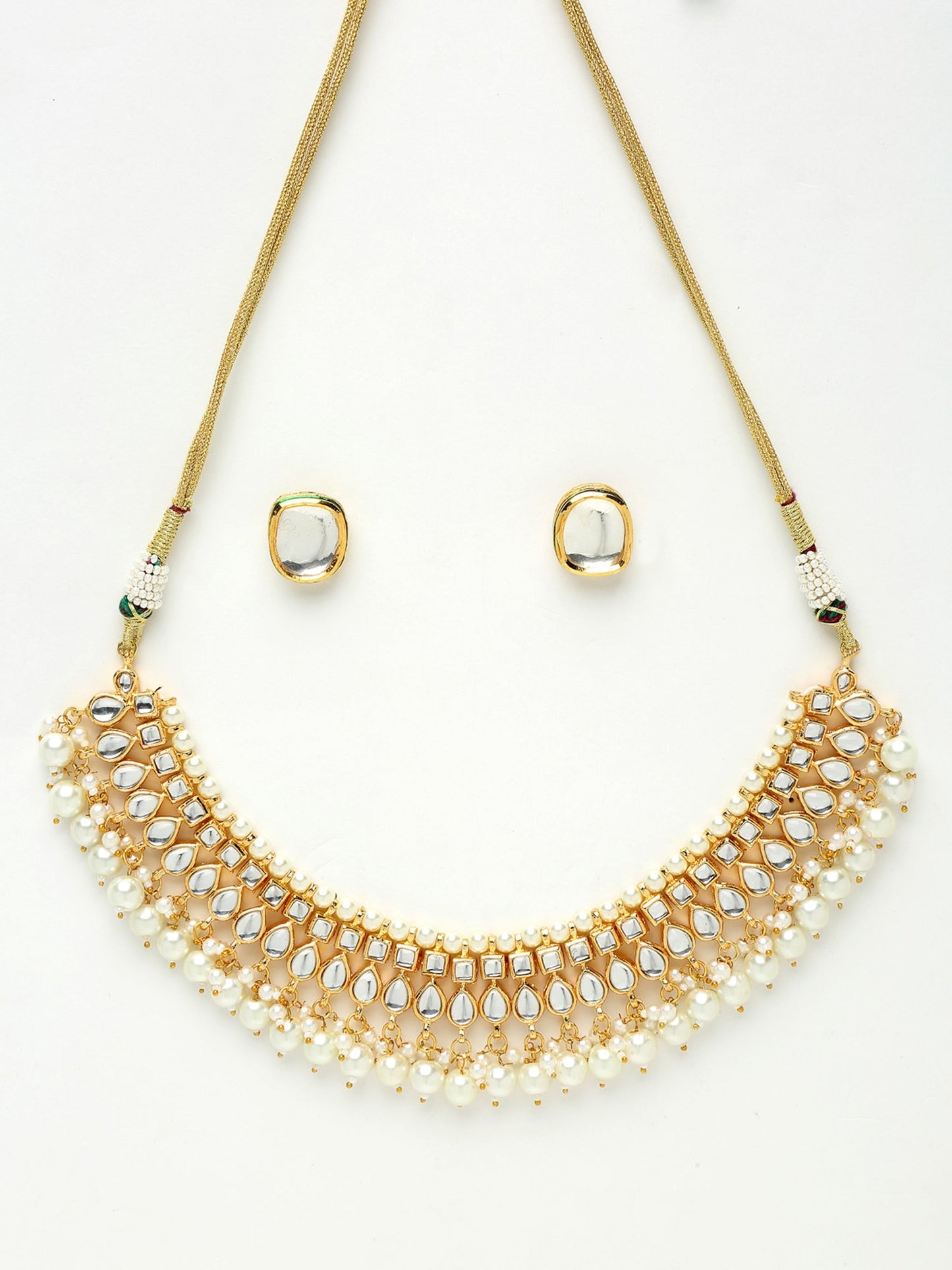 Kundan Choker With Pearls & Studs - Ruby Raang | Swadesiicart