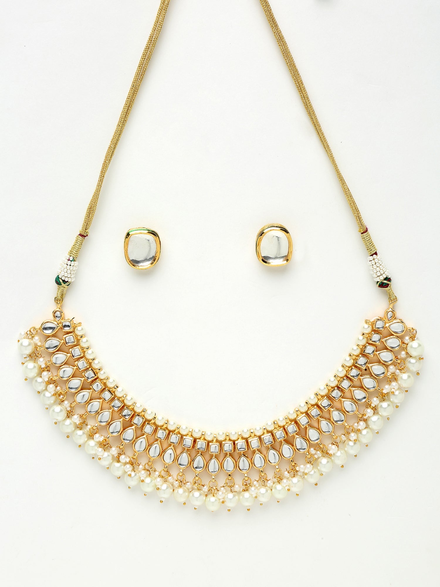 Kundan Choker With Pearls & Studs - Ruby Raang | Swadesiicart