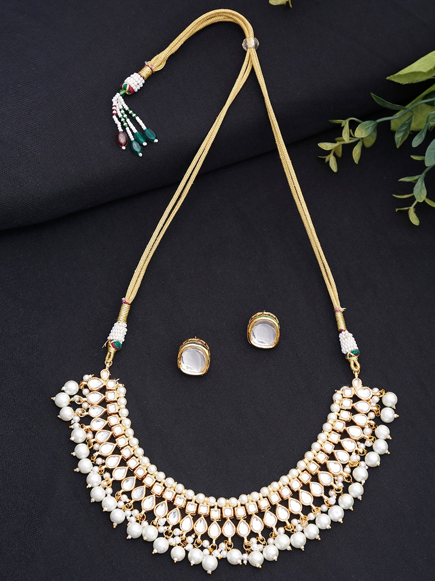 Kundan Choker With Pearls & Studs - Ruby Raang | Swadesiicart