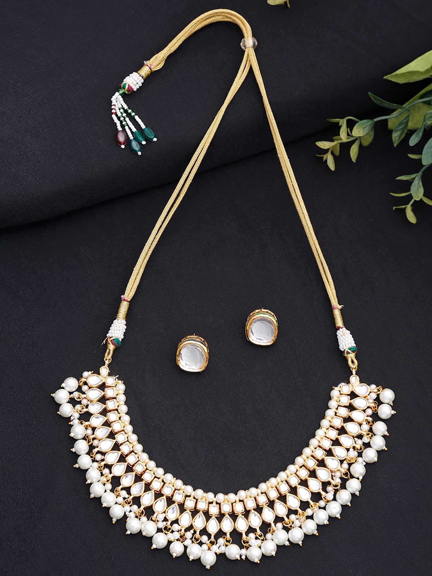 Kundan Choker With Pearls & Studs - Ruby Raang | Swadesiicart