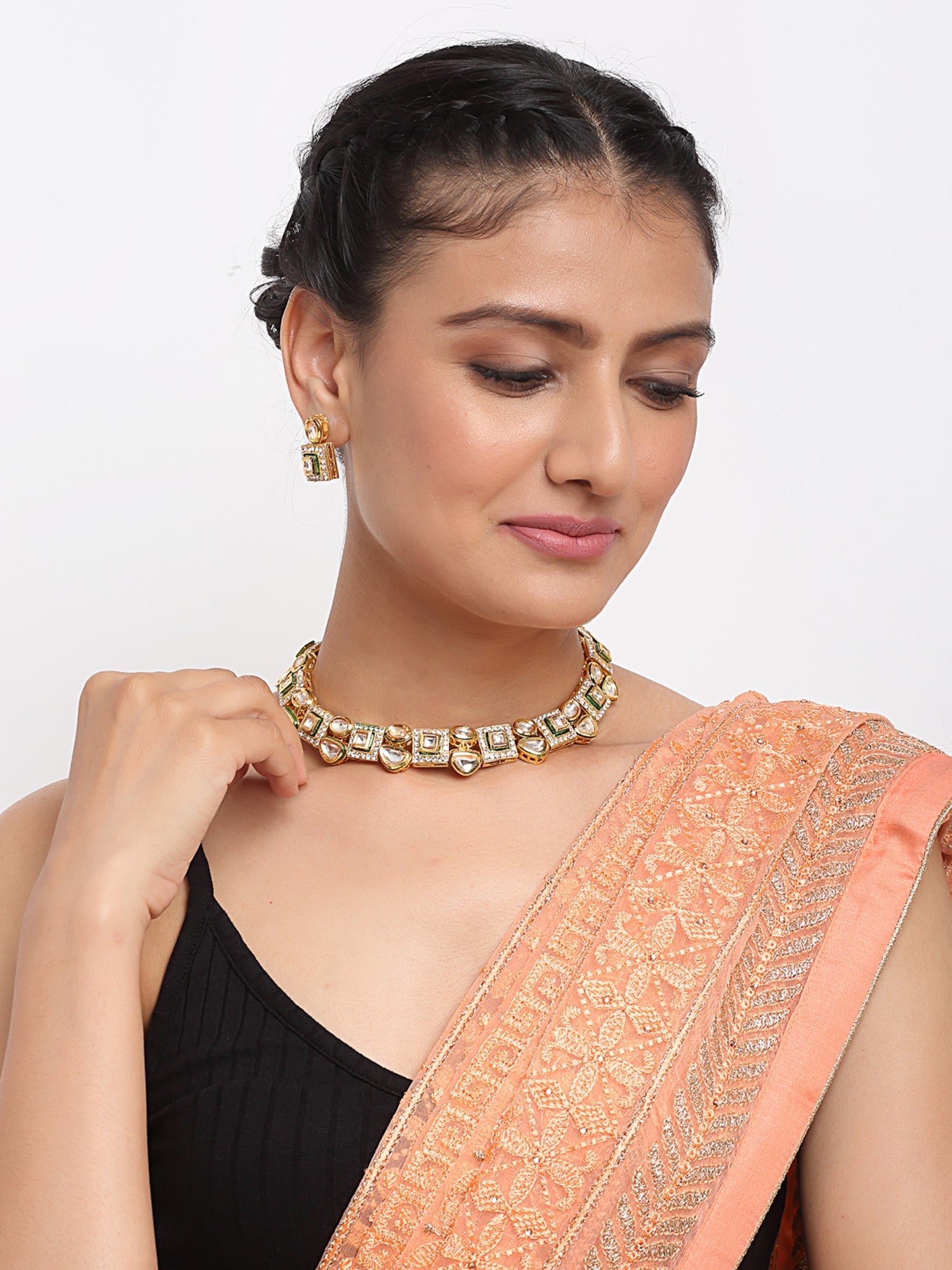 Kundan Choker With Studs - Ruby Raang | Swadesiicart