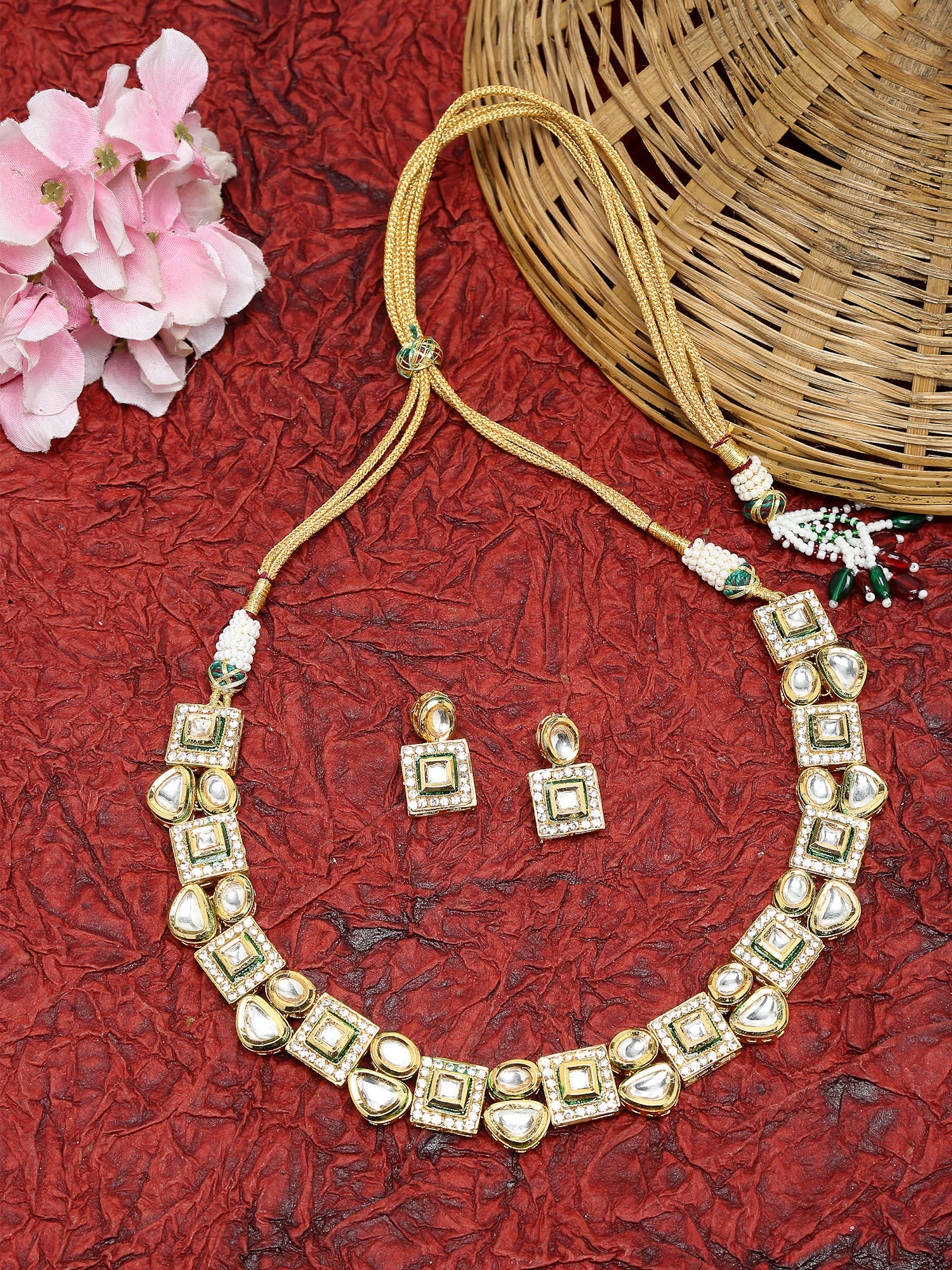 Kundan Choker With Studs - Ruby Raang | Swadesiicart