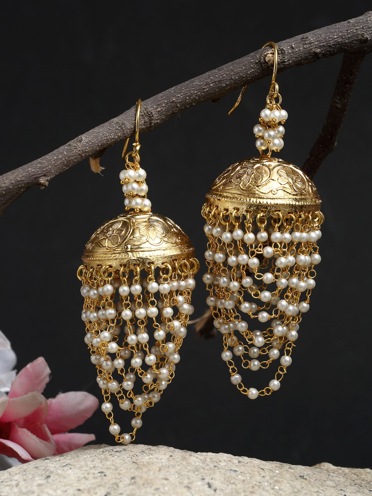 Pearl Jhumkay - Ruby Raang | Swadesiicart