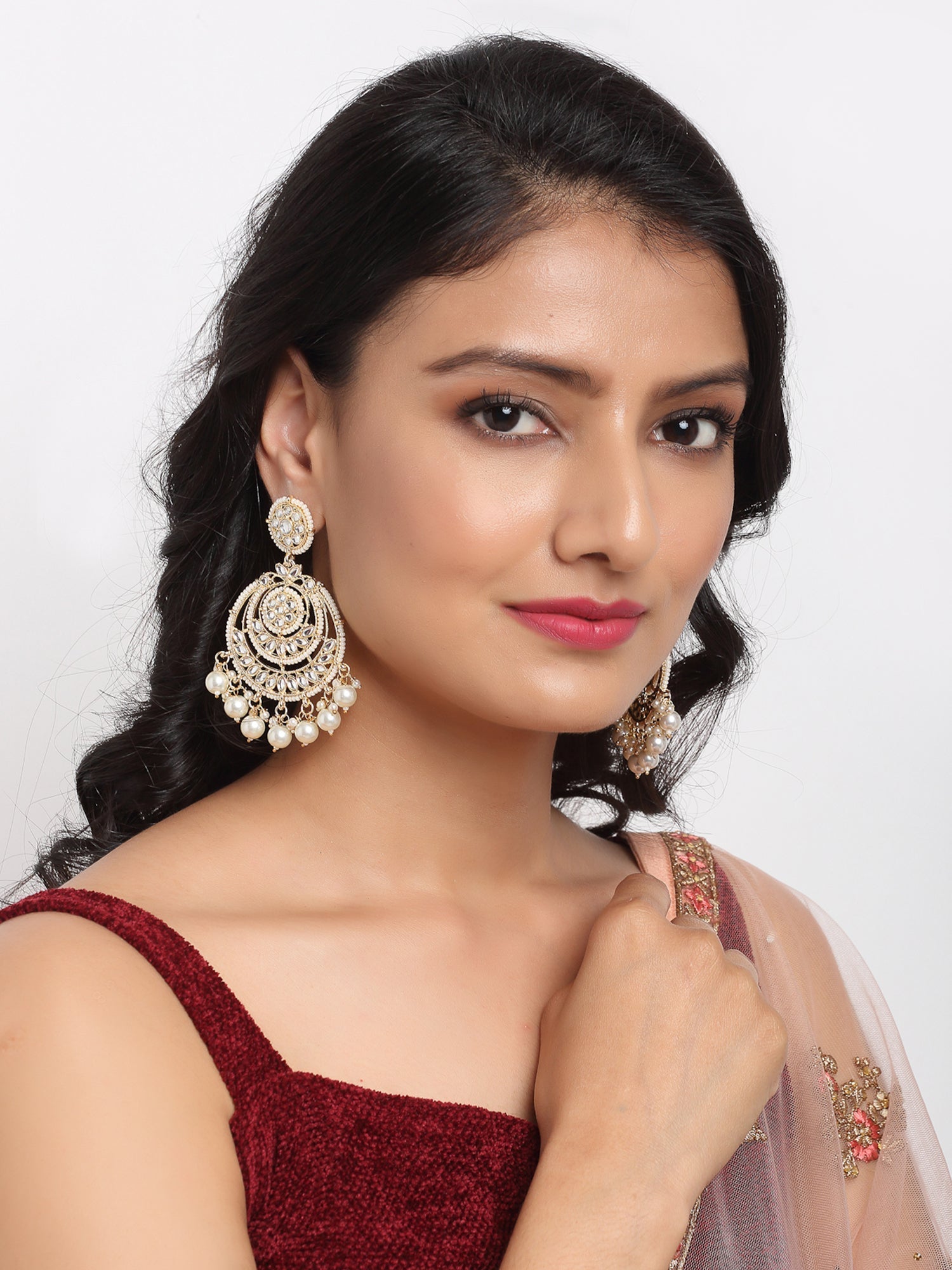 Kundan Pearl Earrings - Ruby Raang | Swadesiicart