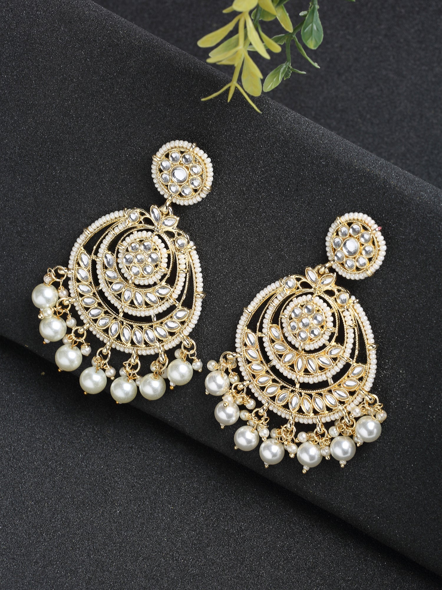 Kundan Pearl Earrings - Ruby Raang | Swadesiicart