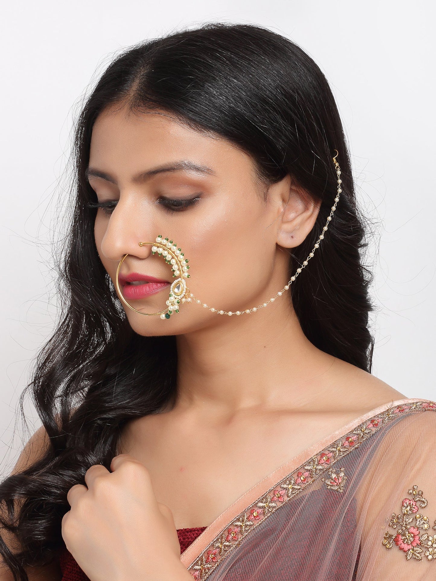 Maharani Kundan Nose Ring - Ruby Raang | Swadesiicart