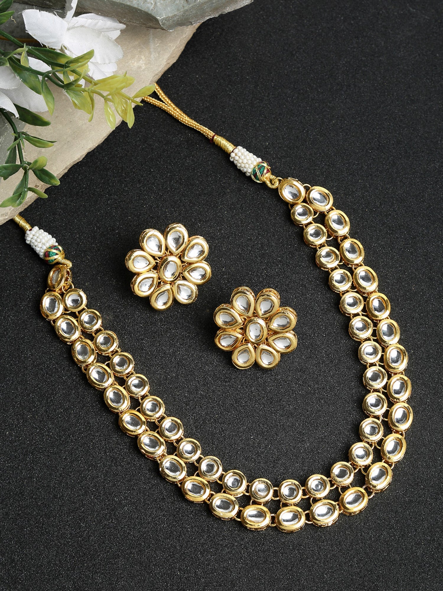Kundan Choker With Studs - Ruby Raang (A380-58) | Swadesiicart