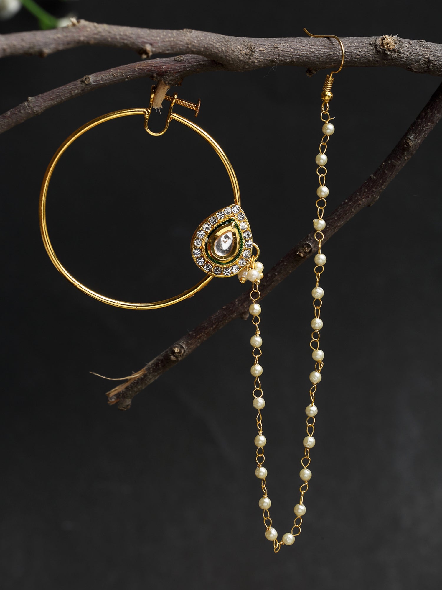 Maharani Kundan Nose Ring - Ruby Raang | Swadesiicart