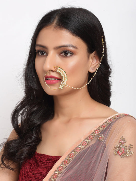 Maharani Kundan Nose Ring - Ruby Raang | Swadesiicart