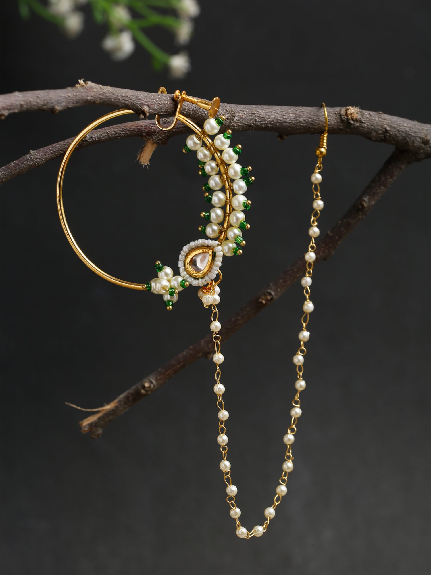 Maharani Kundan Nose Ring - Ruby Raang | Swadesiicart