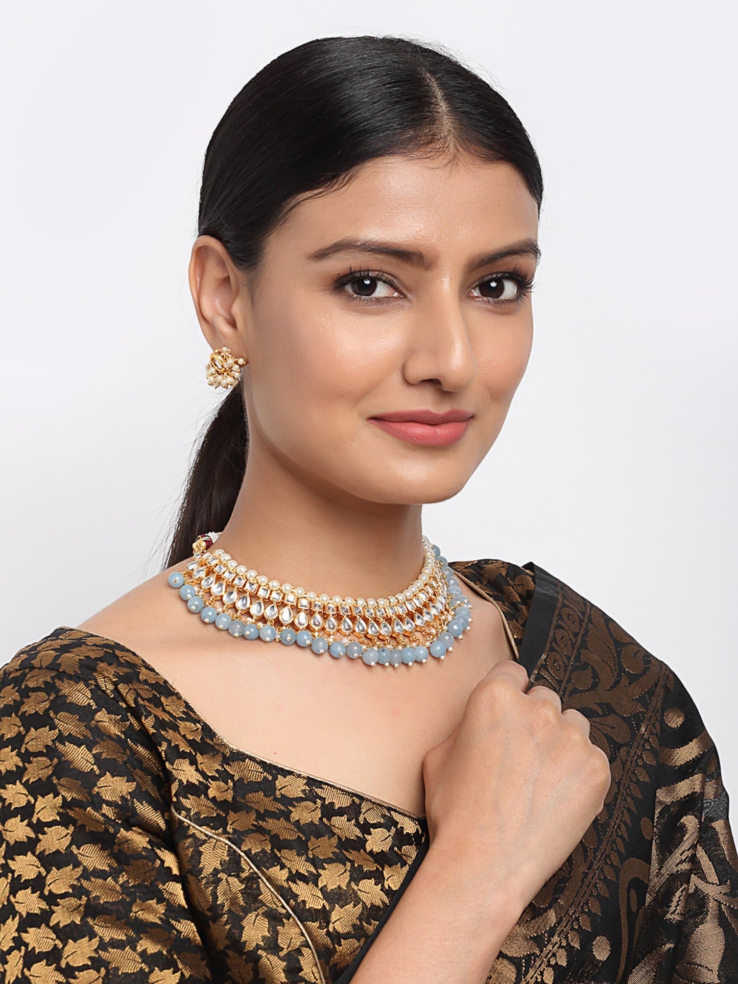 Stone Kundan Choker With Studs - Ruby Raang | Swadesiicart