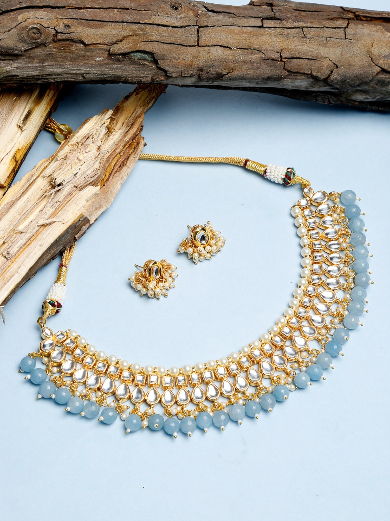 Stone Kundan Choker With Studs - Ruby Raang | Swadesiicart