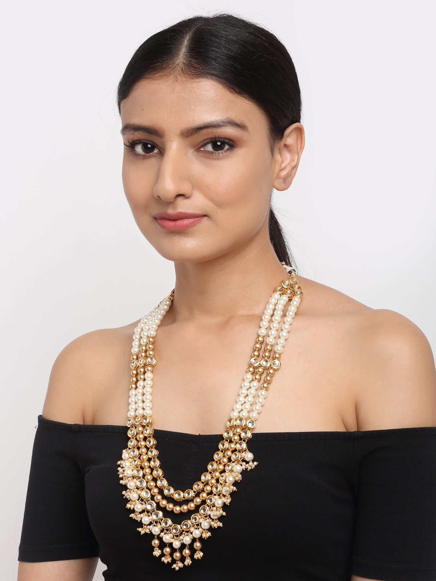 Gold-Polished And Kundan Neckpiece - Ruby Raang | Swadesiicart