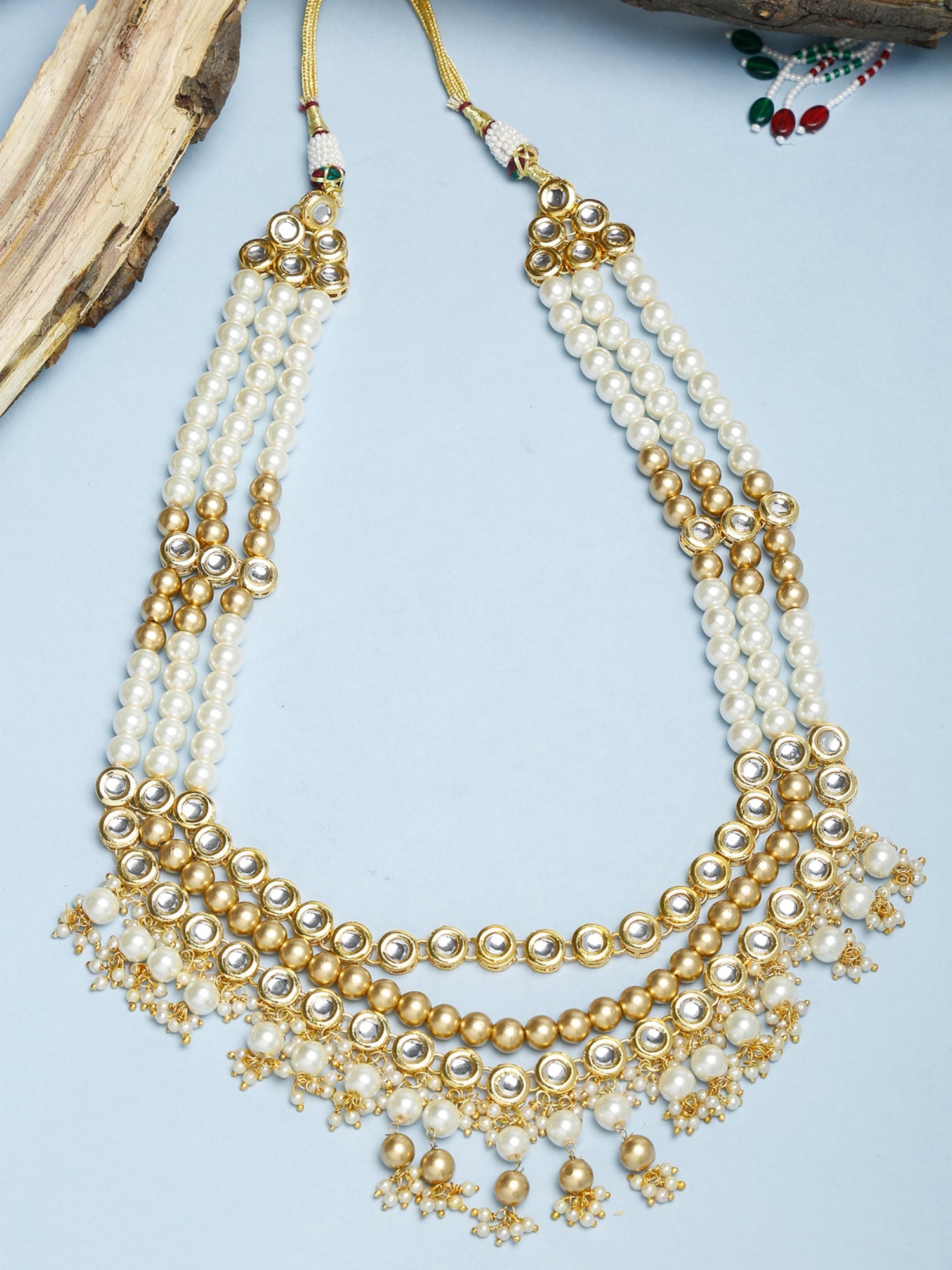 Gold-Polished And Kundan Neckpiece - Ruby Raang | Swadesiicart