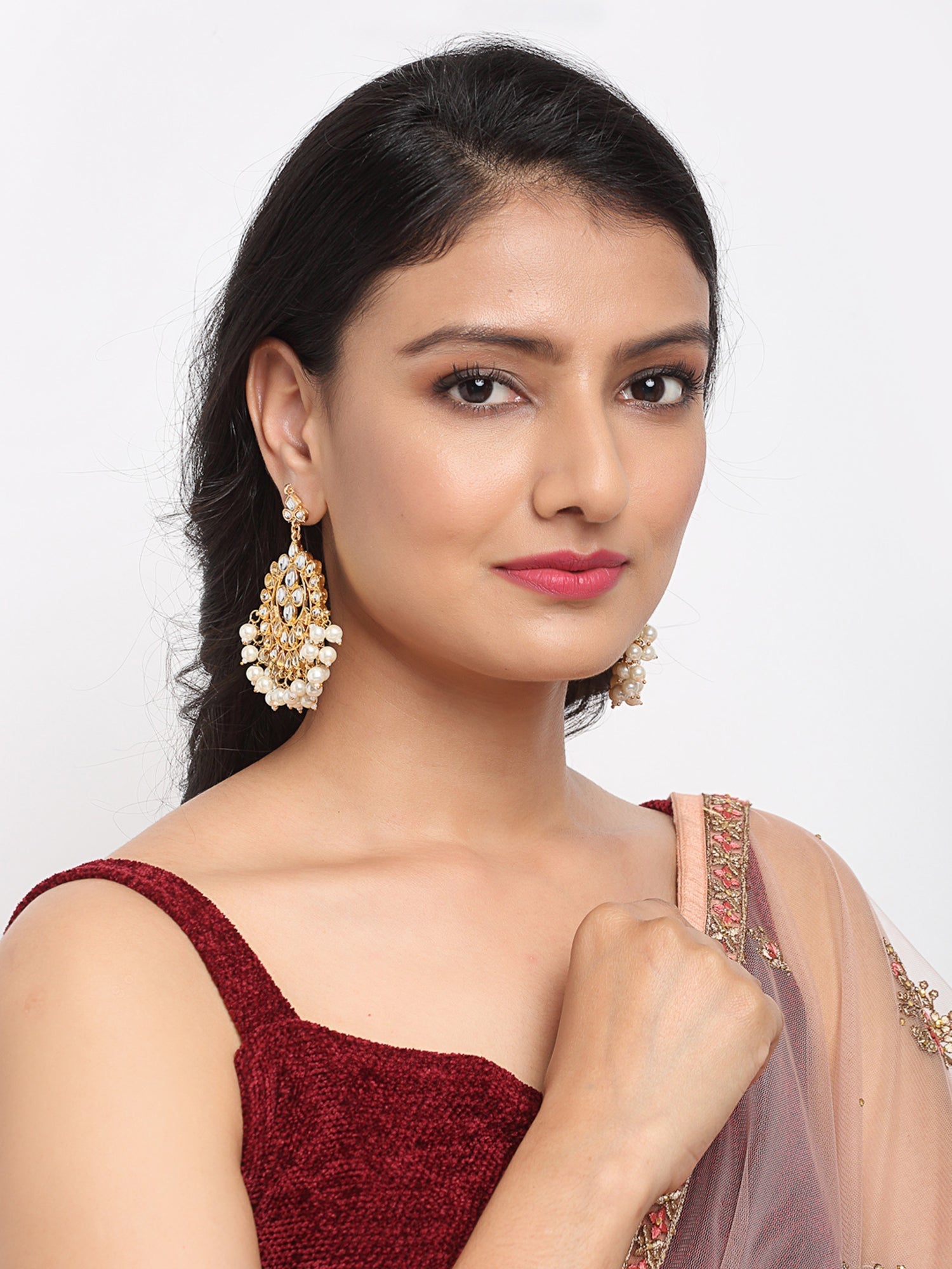 Kundan & Pearl Earrings - Ruby Raang | Swadesiicart