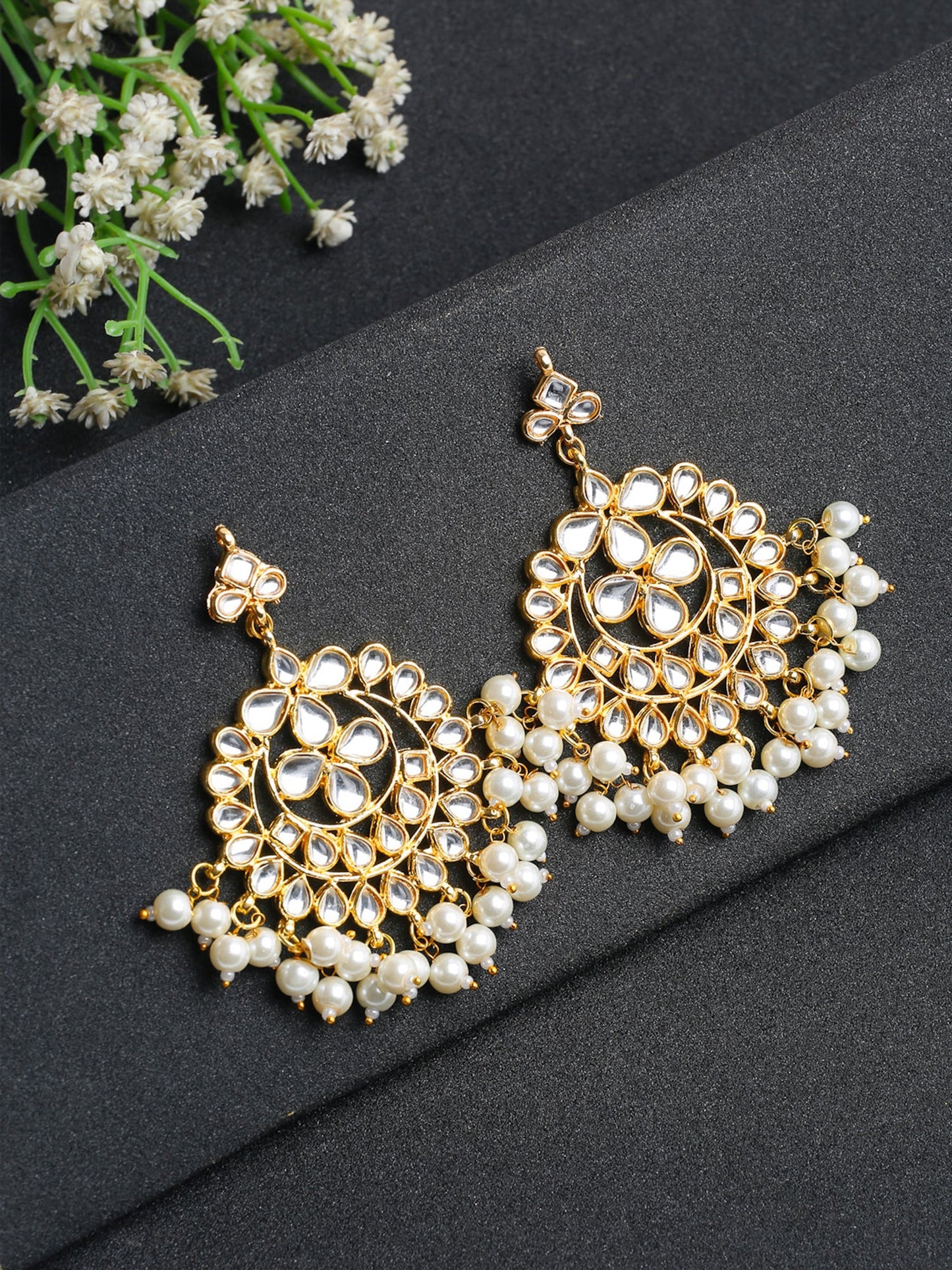 Kundan & Pearl Earrings - Ruby Raang | Swadesiicart