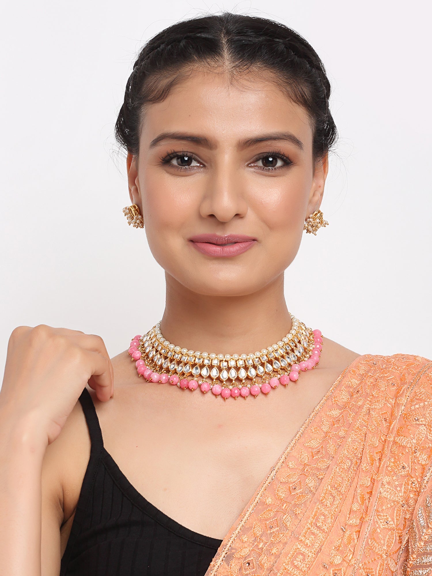 Stone Kundan Choker With Studs - Ruby Raang | Swadesiicart