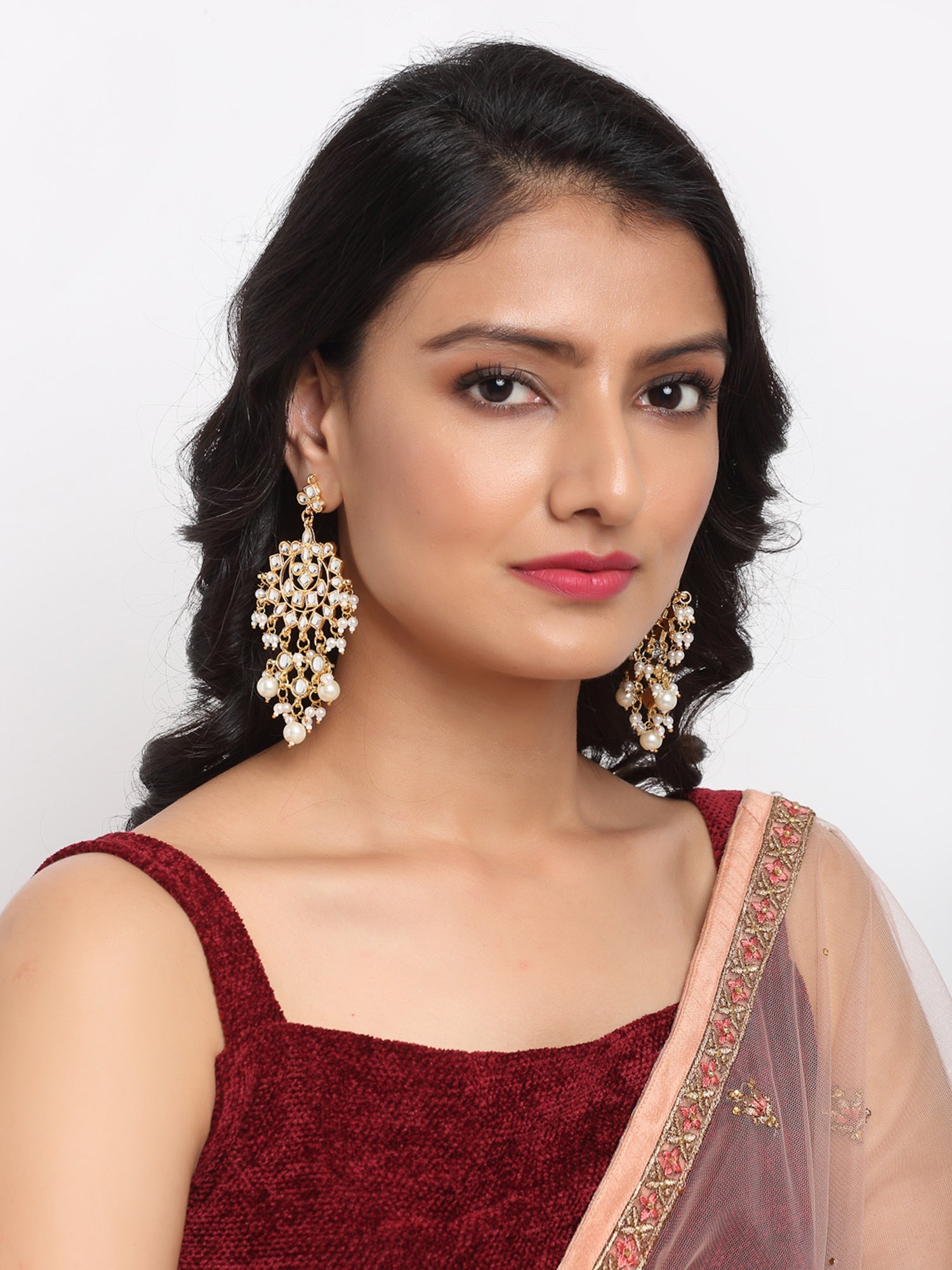Kundan & Pearl Earrings - Ruby Raang | Swadesiicart
