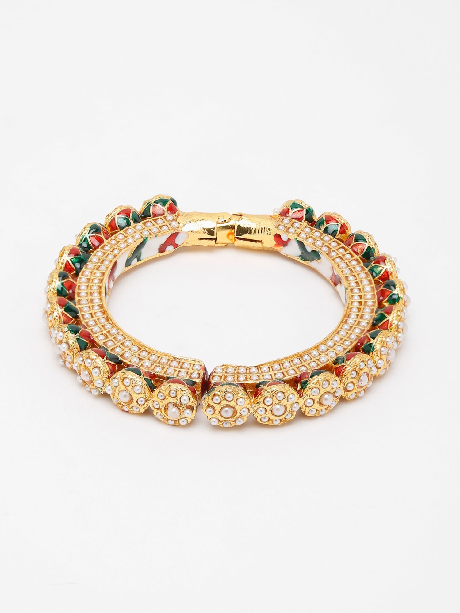 Pearl Embellished Bangle - Ruby Raang - Swadesiicart