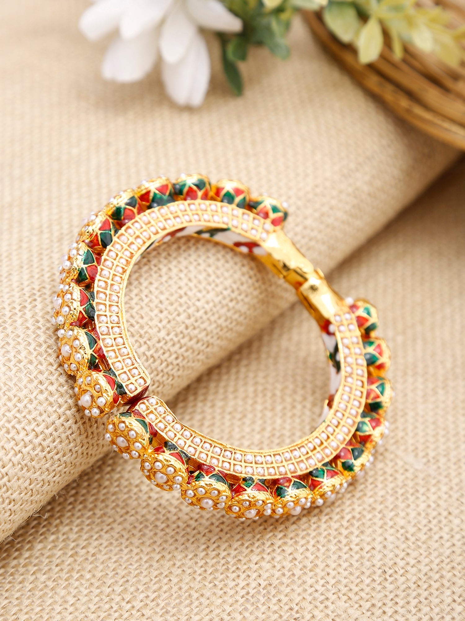 Pearl Embellished Bangle - Ruby Raang - Swadesiicart