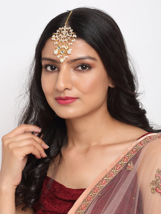 Kundan & Pearl Maang Tikka - Ruby Raang | Swadesiicart