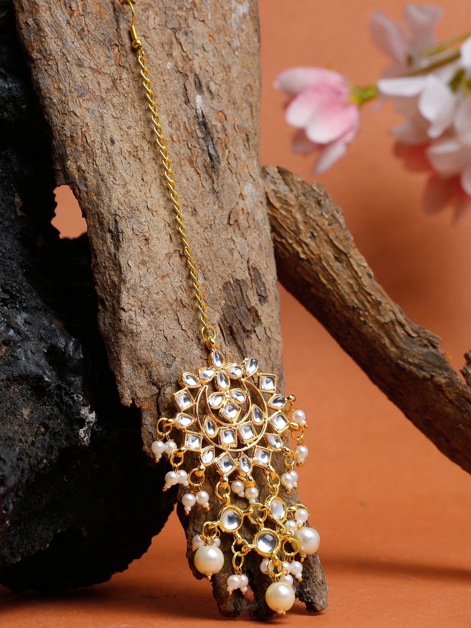Kundan & Pearl Maang Tikka - Ruby Raang | Swadesiicart