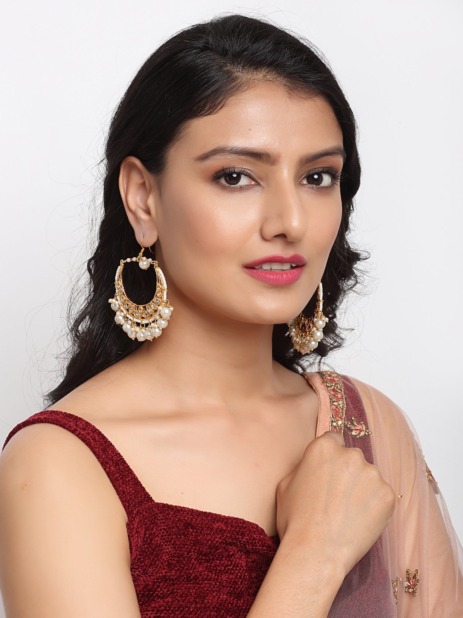 Kundan & Pearl Earrings - Ruby Raang | Swadesiicart
