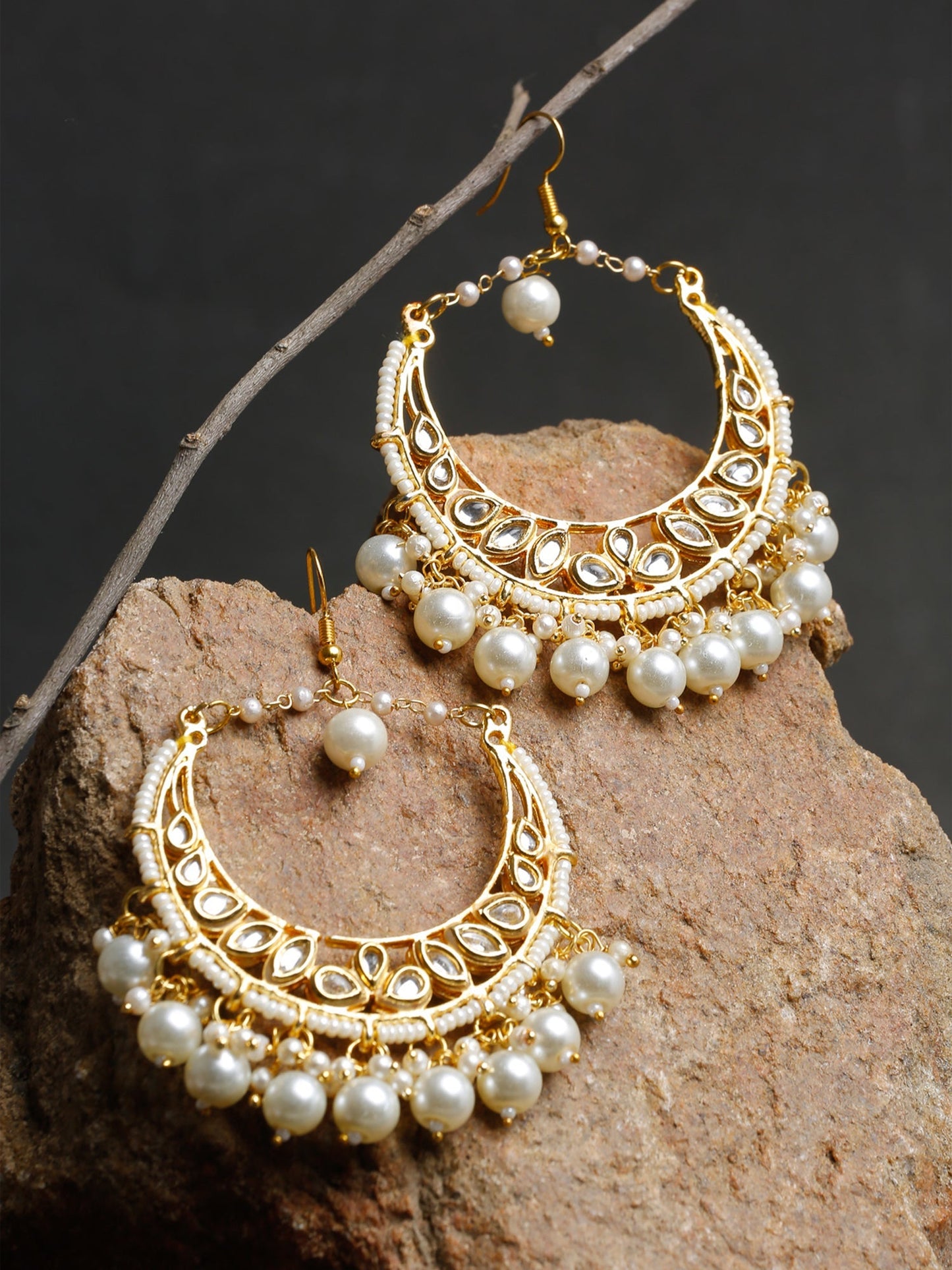 Kundan & Pearl Earrings - Ruby Raang | Swadesiicart