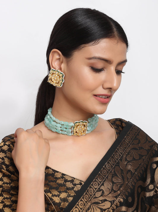 Stone Kundan Choker With Studs - Ruby Raang | Swadesiicart