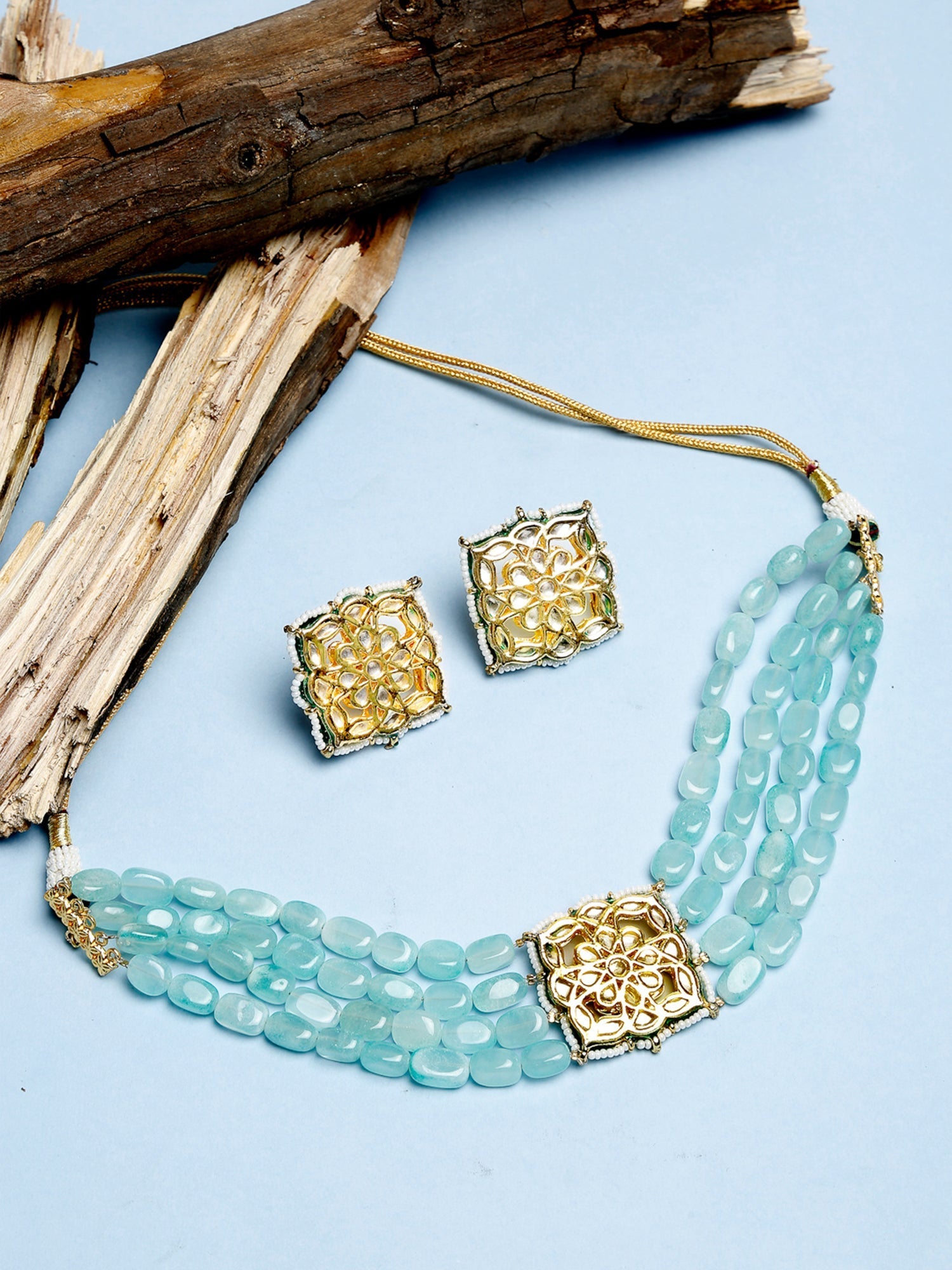 Stone Kundan Choker With Studs - Ruby Raang | Swadesiicart