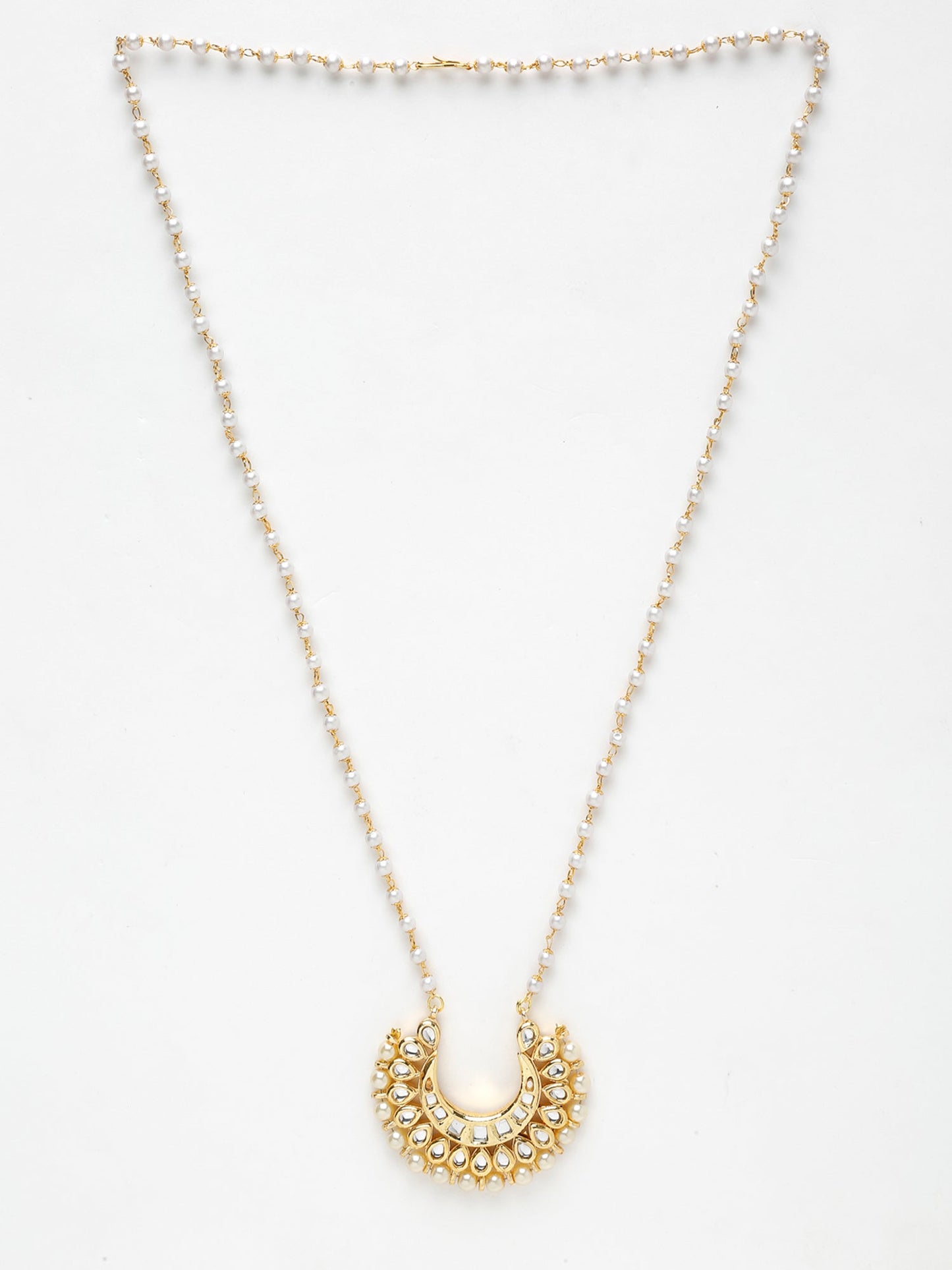 Long Kundan Pearl Neckpiece - Ruby Raang | Swadesiicart