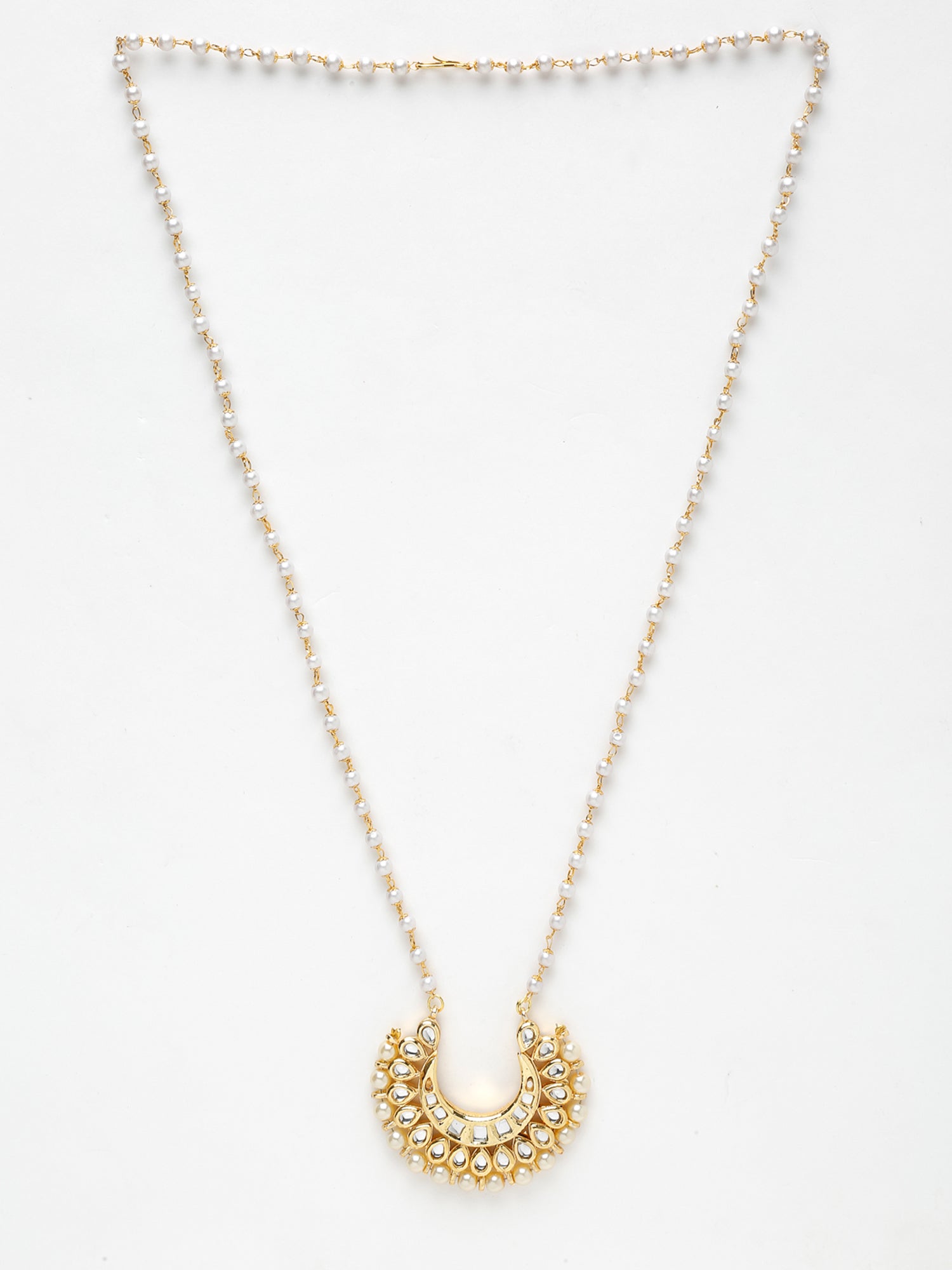 Long Kundan Pearl Neckpiece - Ruby Raang | Swadesiicart