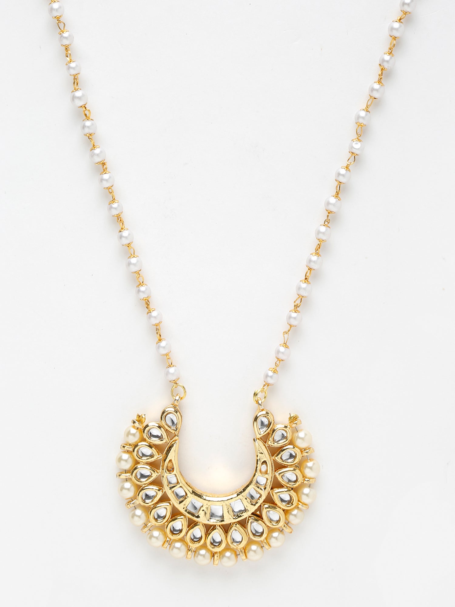 Long Kundan Pearl Neckpiece - Ruby Raang | Swadesiicart