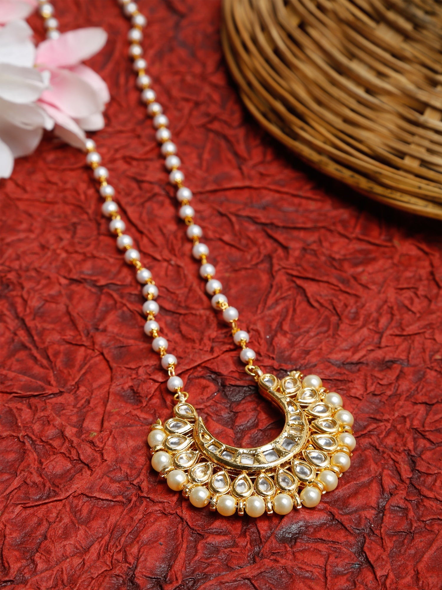 Long Kundan Pearl Neckpiece - Ruby Raang | Swadesiicart