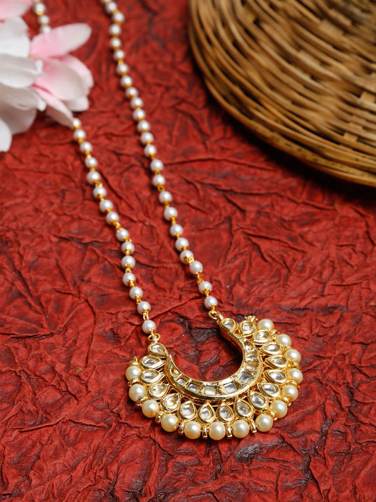 Long Kundan Pearl Neckpiece - Ruby Raang | Swadesiicart